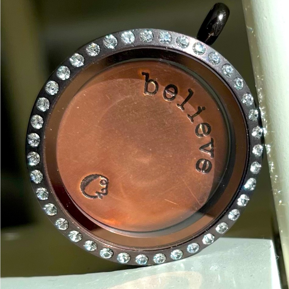 Origami Owl large brown brass locket w rhinestones